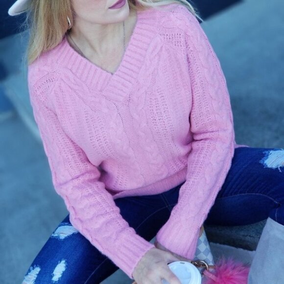 COZY DOLLZ Pink Cable Knit Sweater - Picture 3 of 6